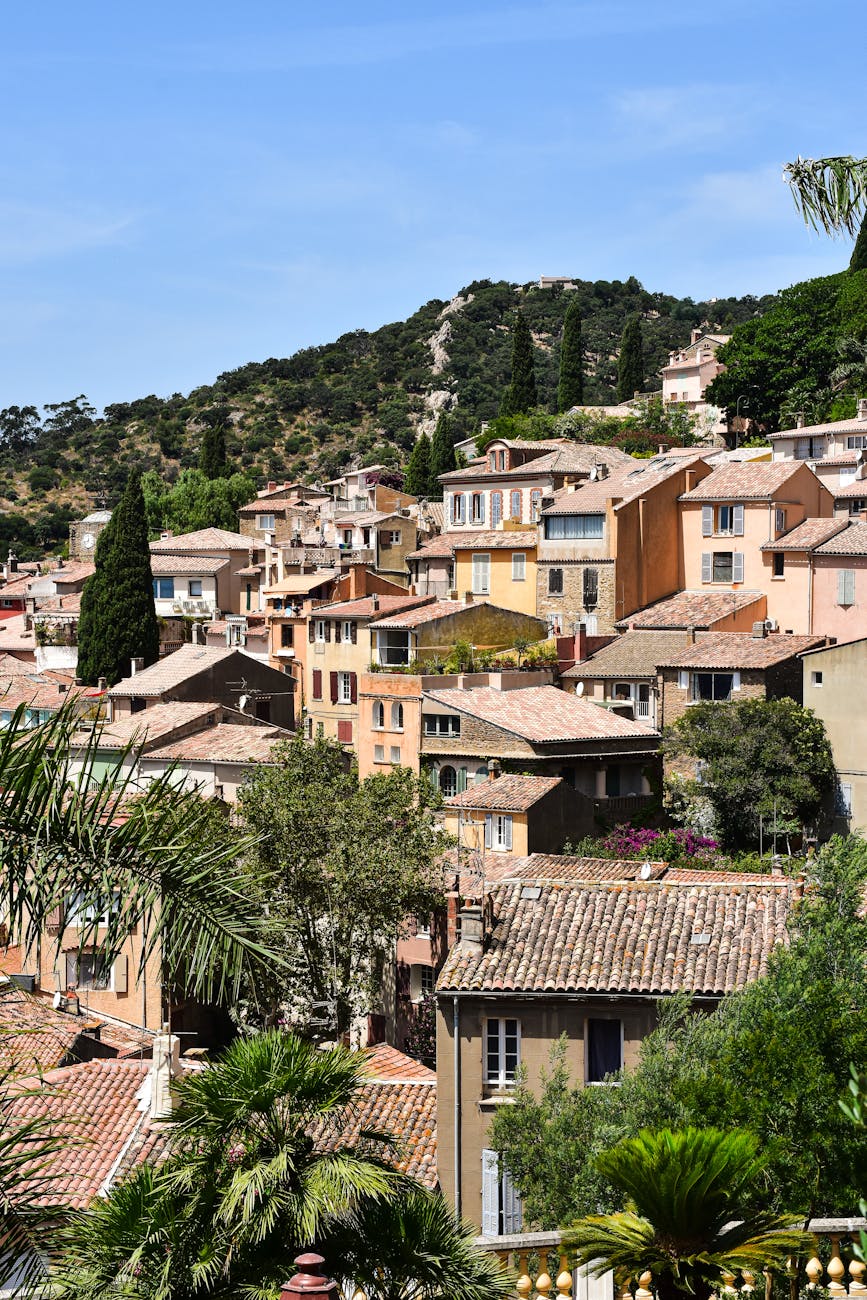 scenic view of bormes les mimosas rooftops