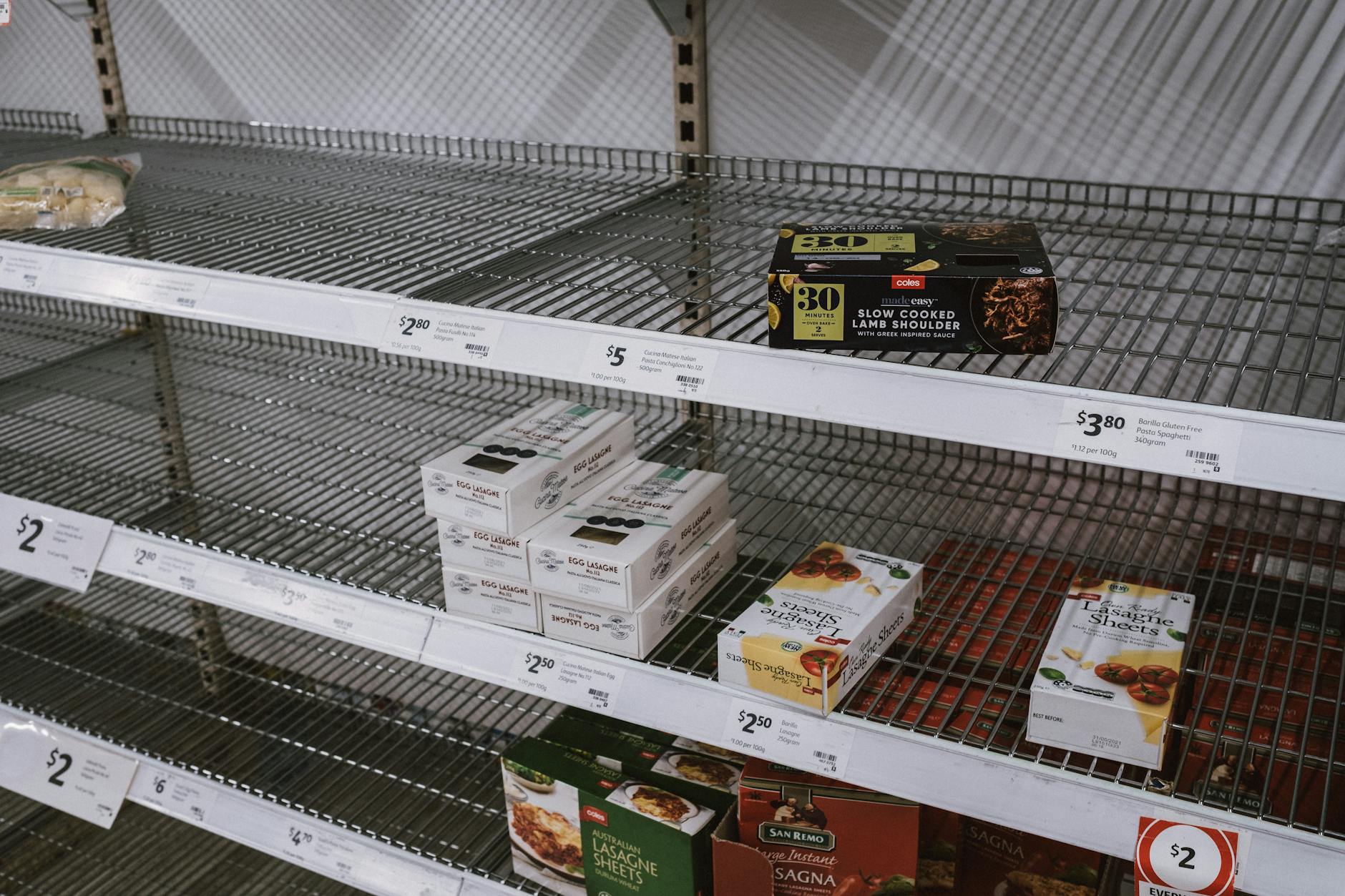 almost empty shelves on a grocery store